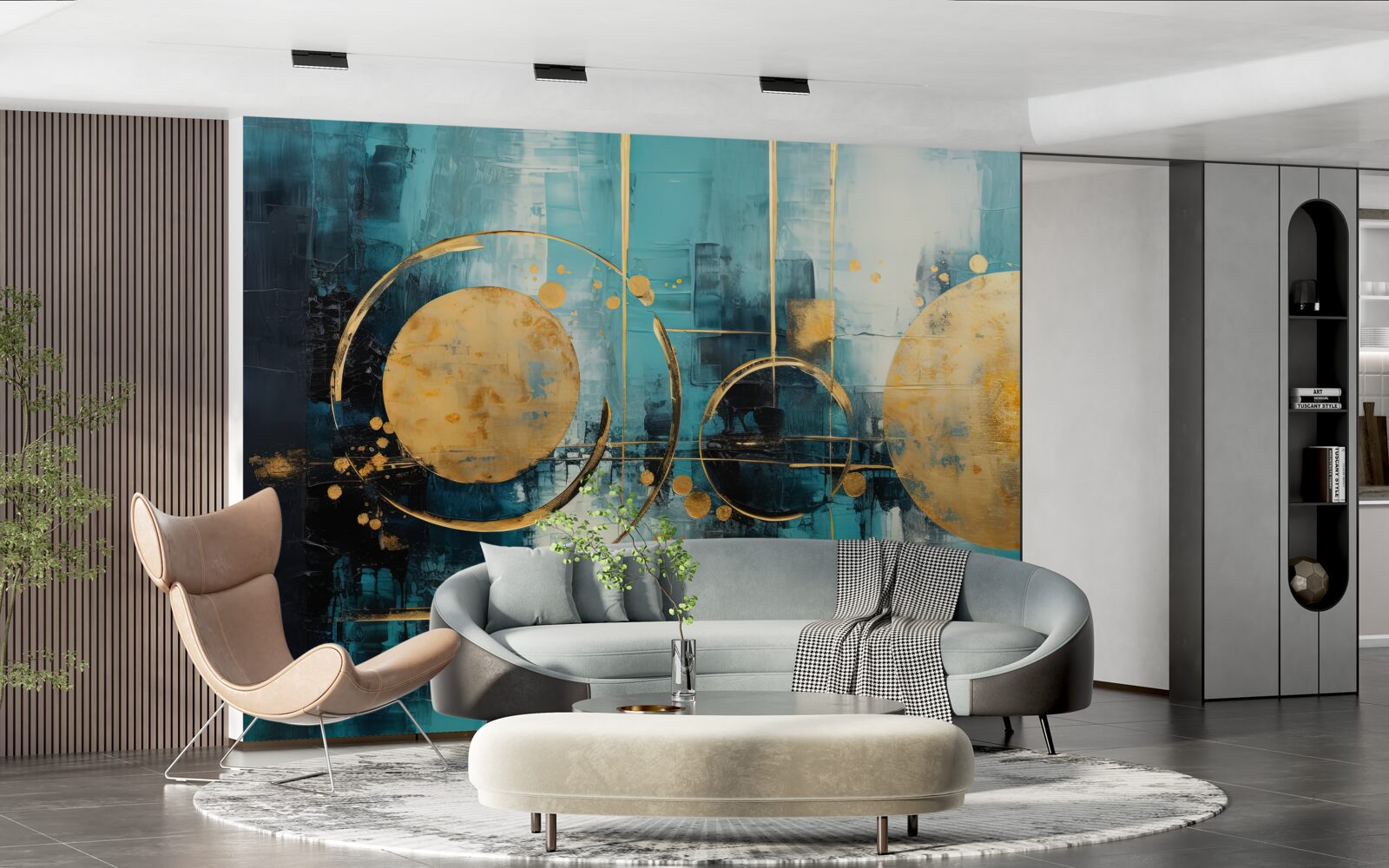 Фотошпалери абстрактний у відтінках золота та бірюзи