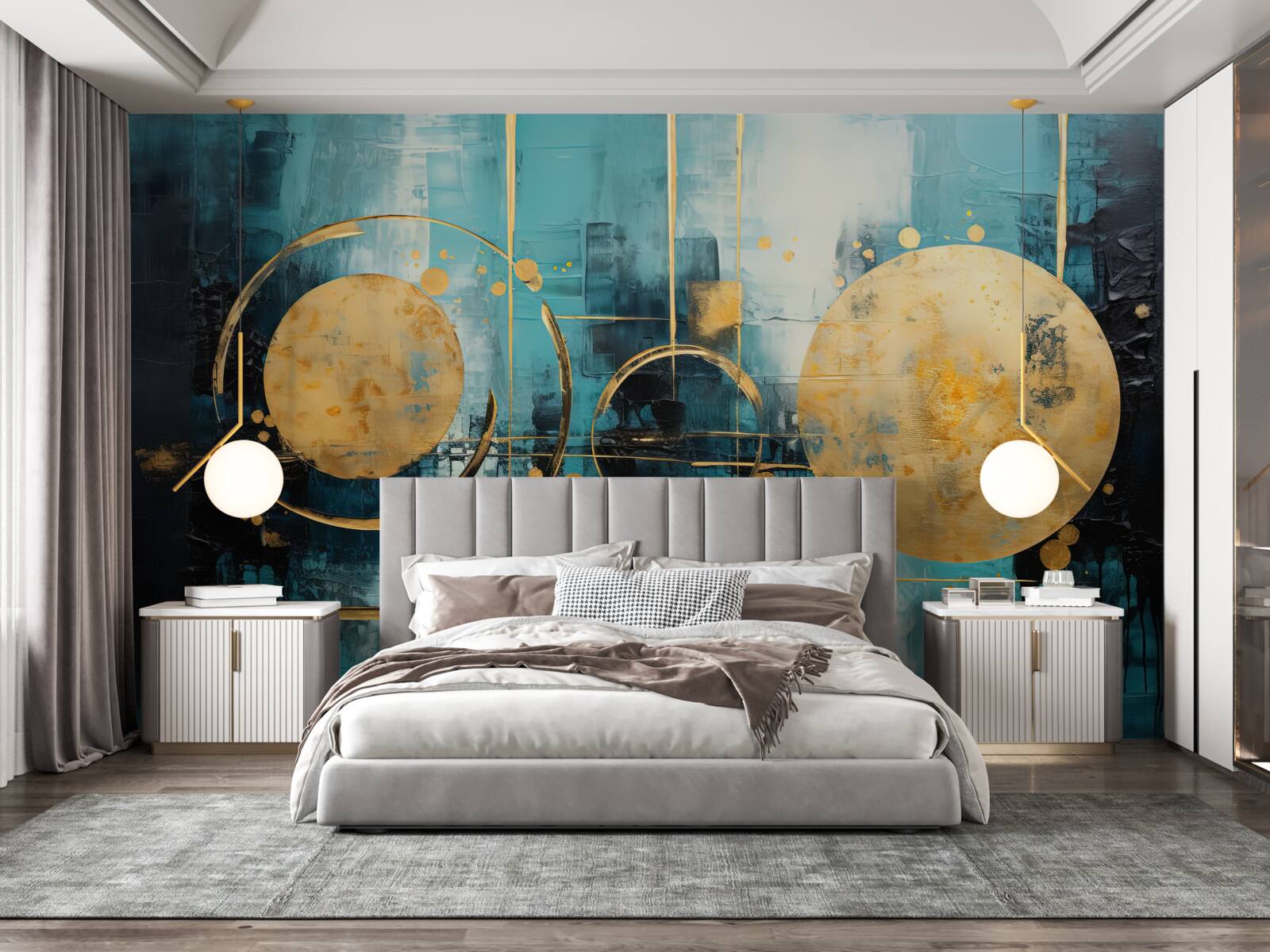 Фотошпалери абстрактний у відтінках золота та бірюзи