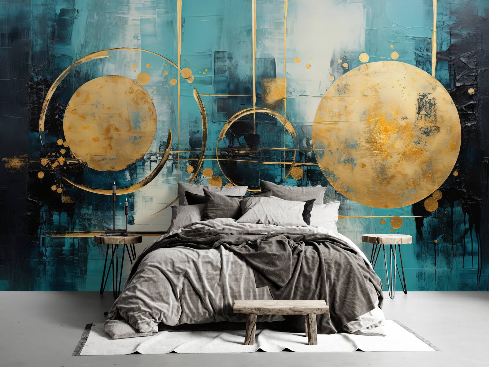 Фотошпалери абстрактний у відтінках золота та бірюзи