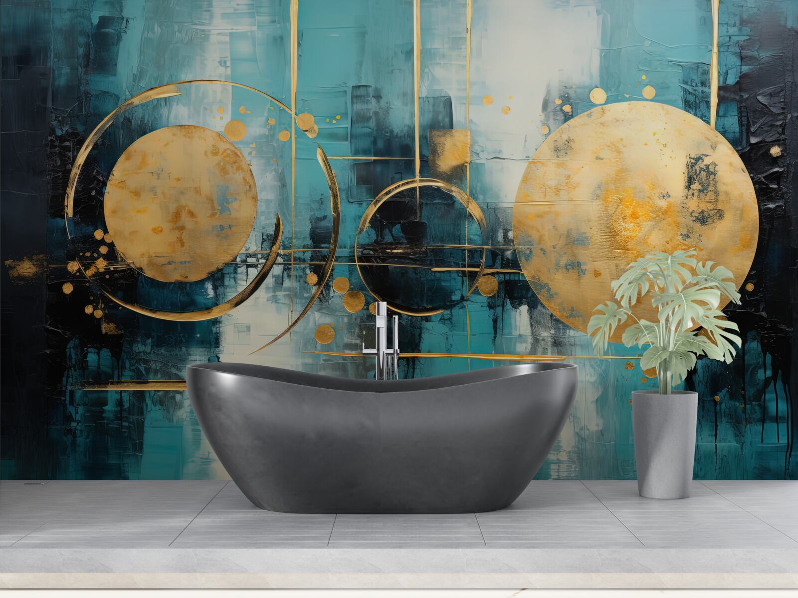 Фотошпалери абстрактний у відтінках золота та бірюзи