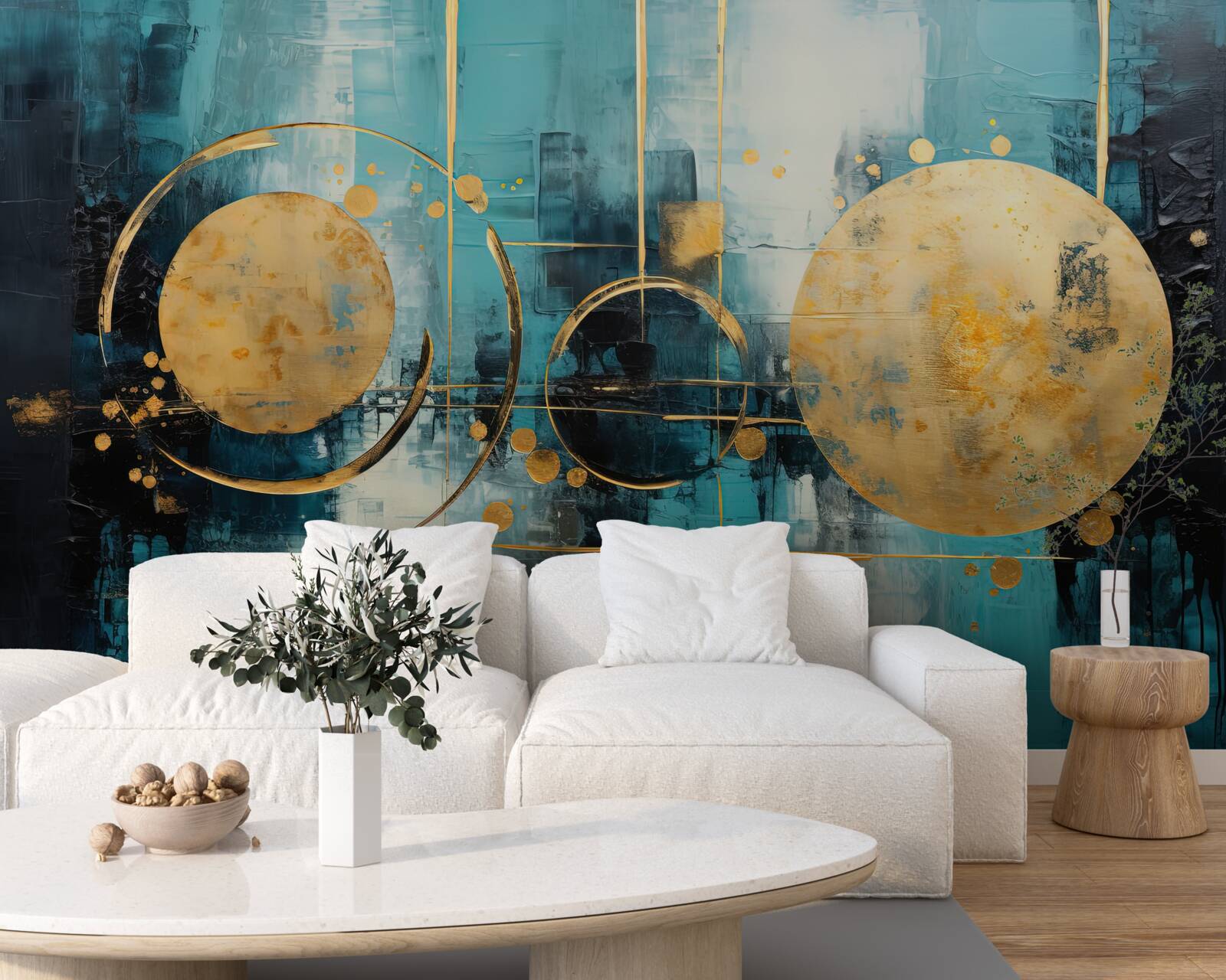 Фотошпалери абстрактний у відтінках золота та бірюзи