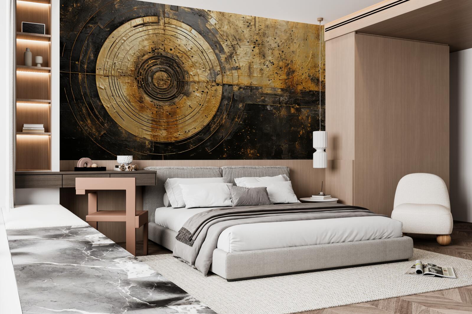 Фотошпалери золоті акценти на чорному тлі