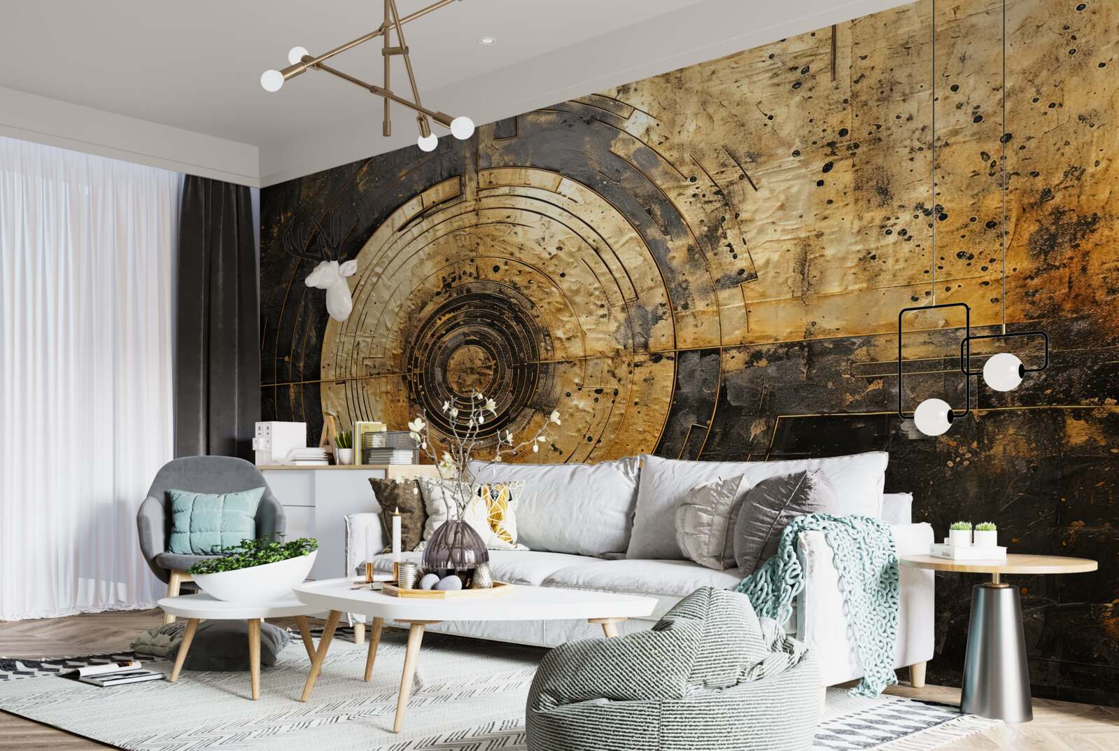 Фотошпалери золоті акценти на чорному тлі