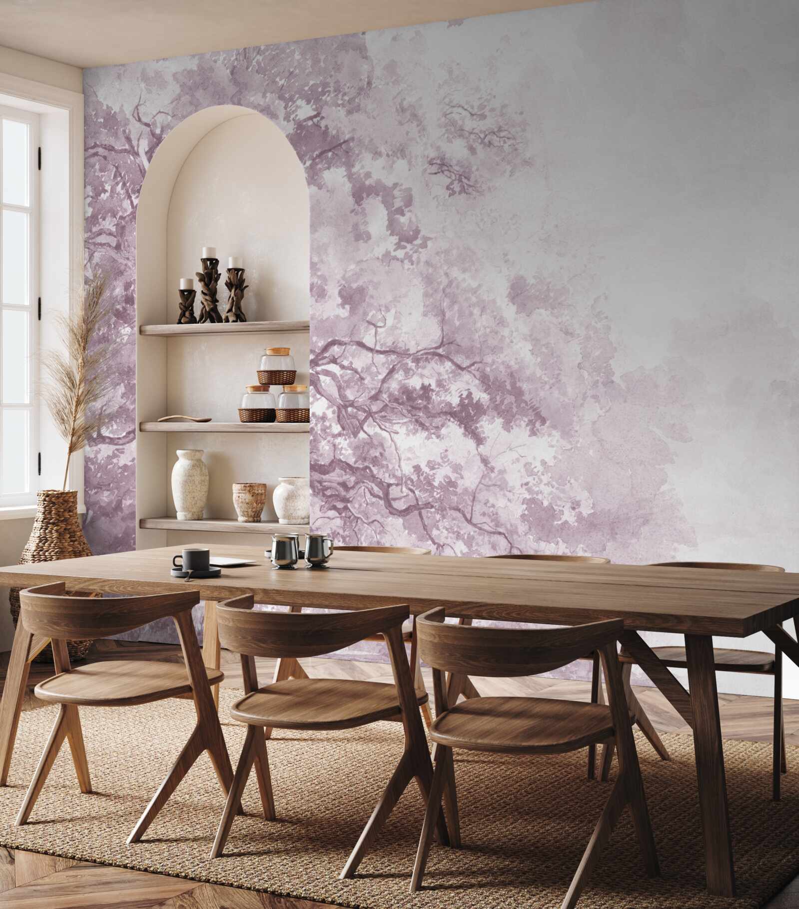 Фотошпалери ранковий ліс оповитий туманом