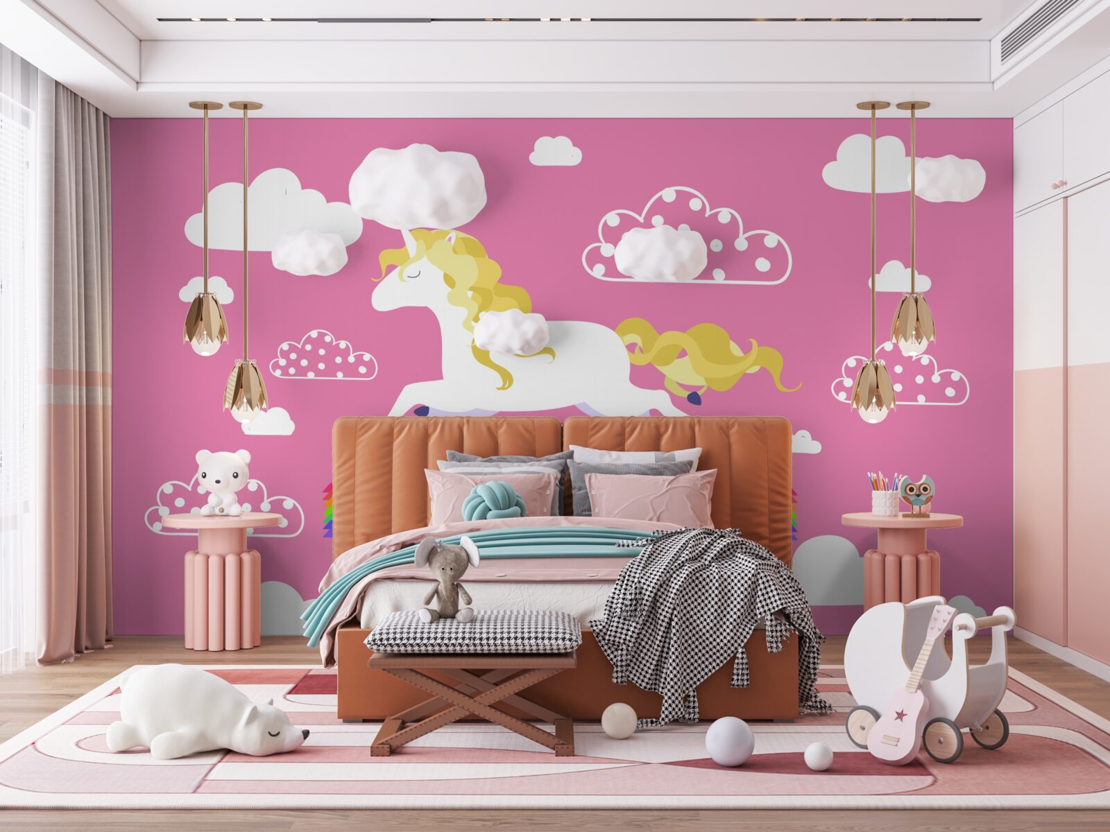 Фотошпалери єдиноріг, що мчить по веселковій дузі