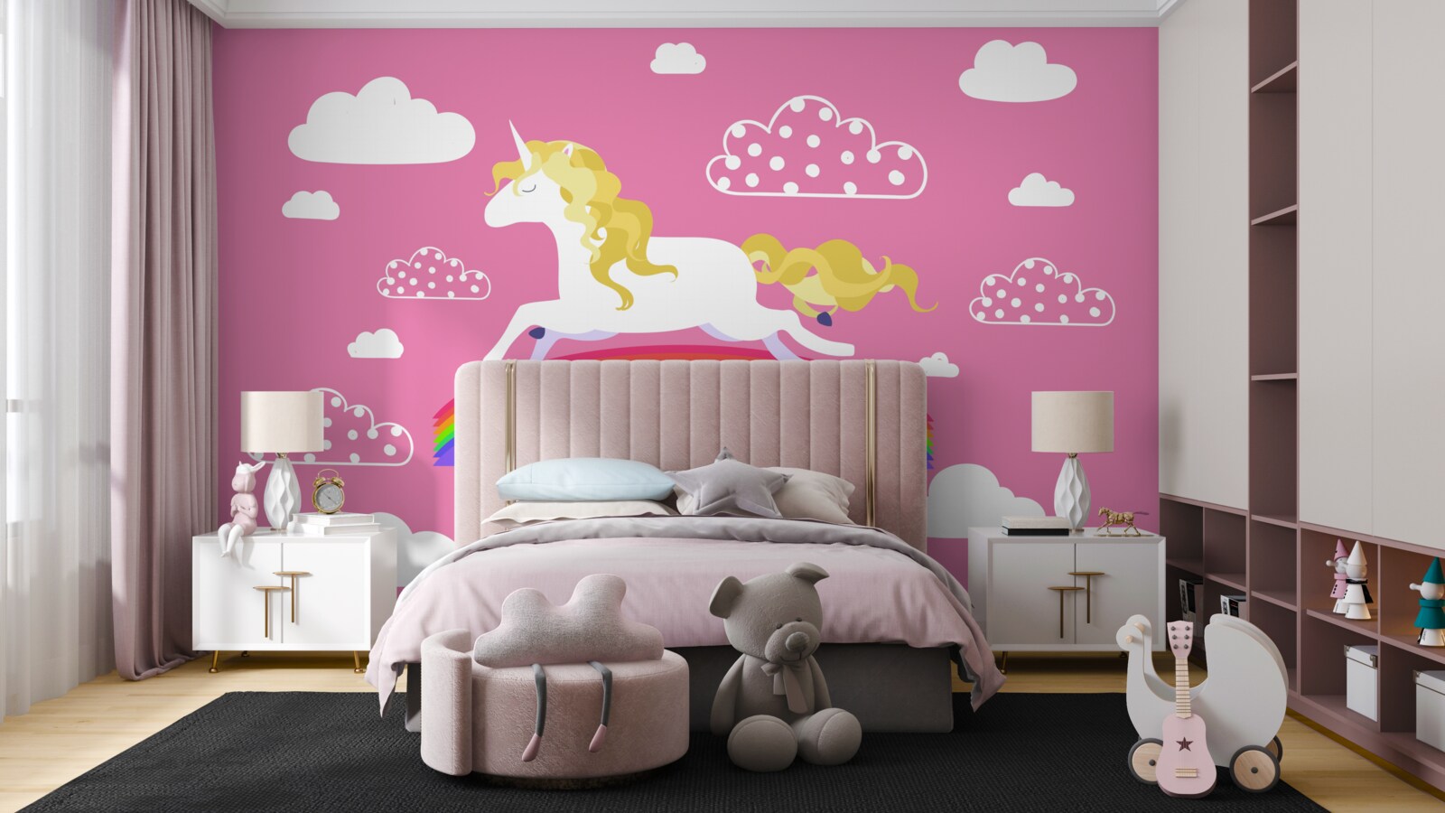 Фотошпалери єдиноріг, що мчить по веселковій дузі