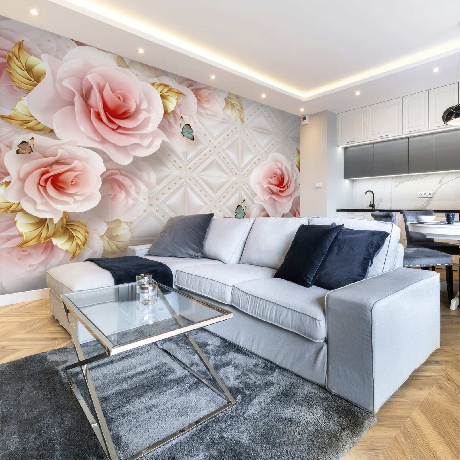 Фотошпалери яскраво-рожева троянда розкриває свої розкішні бутони