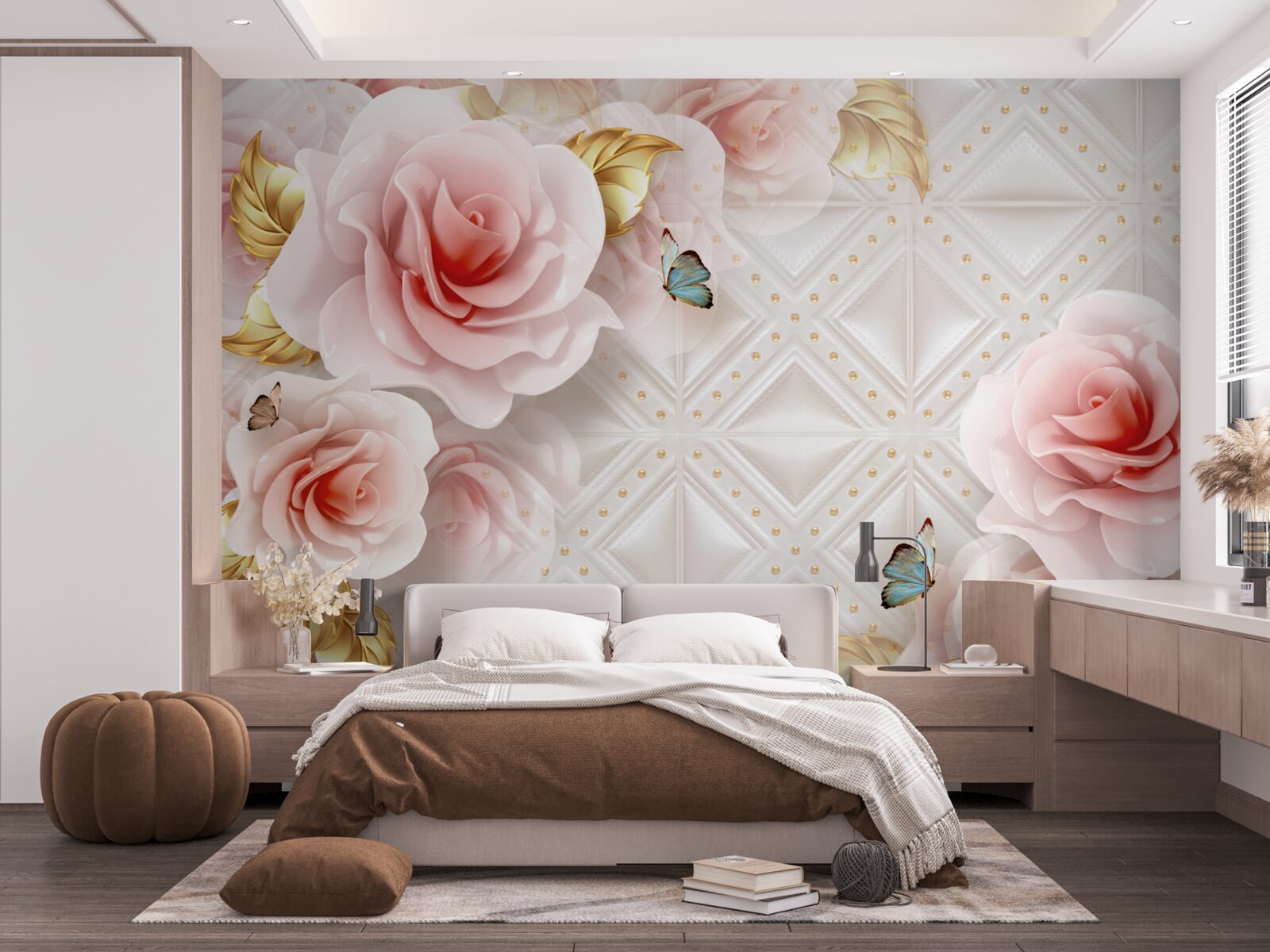 Фотошпалери яскраво-рожева троянда розкриває свої розкішні бутони