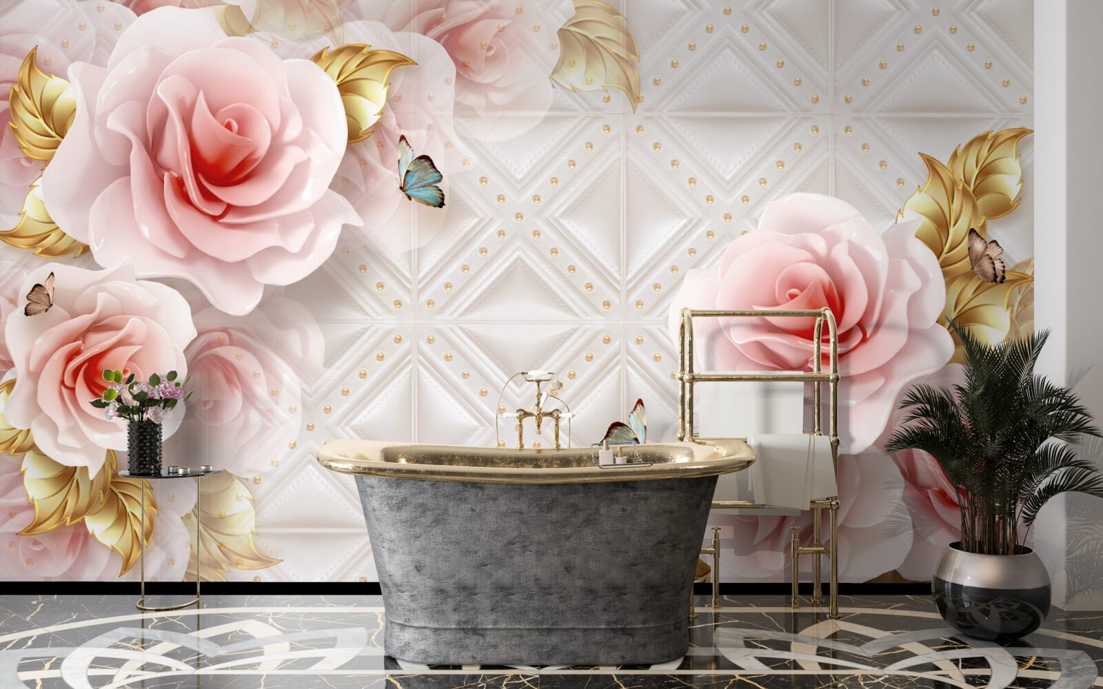 Фотошпалери яскраво-рожева троянда розкриває свої розкішні бутони