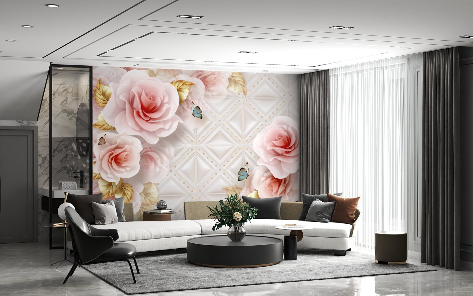 Фотошпалери яскраво-рожева троянда розкриває свої розкішні бутони