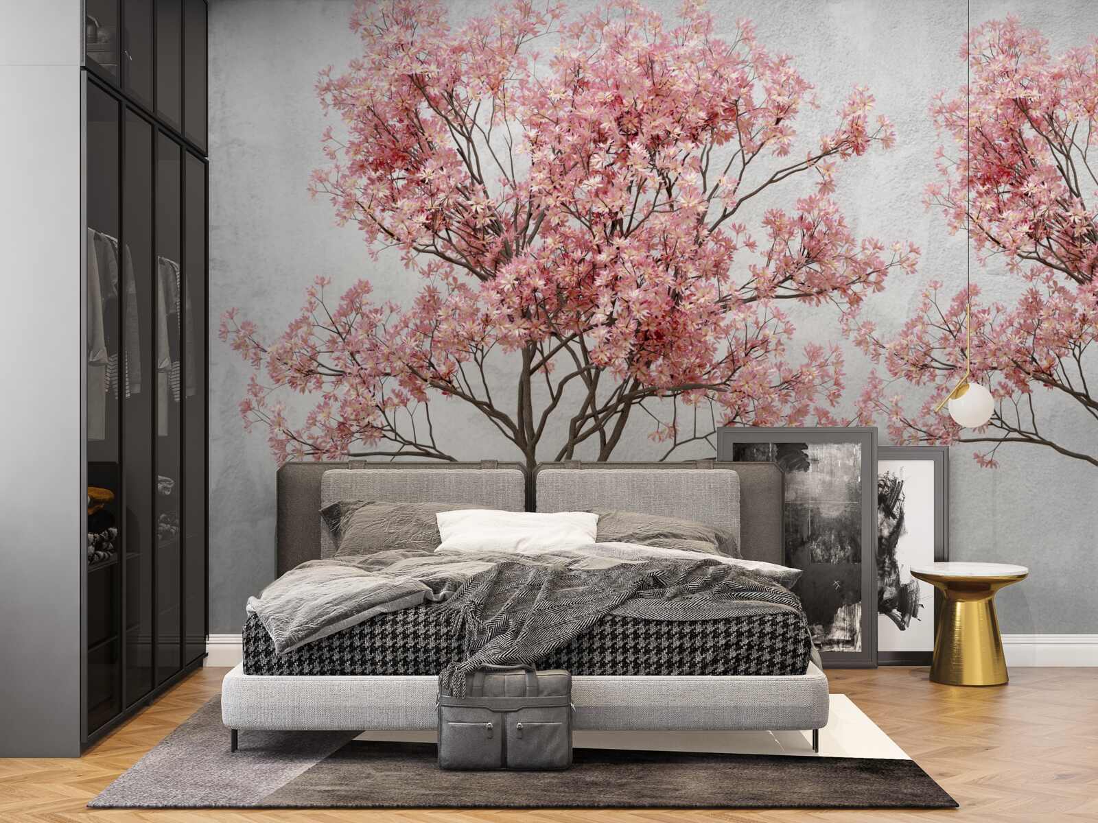 Фотошпалери ранковий туман оточує рожеві квіти сакури