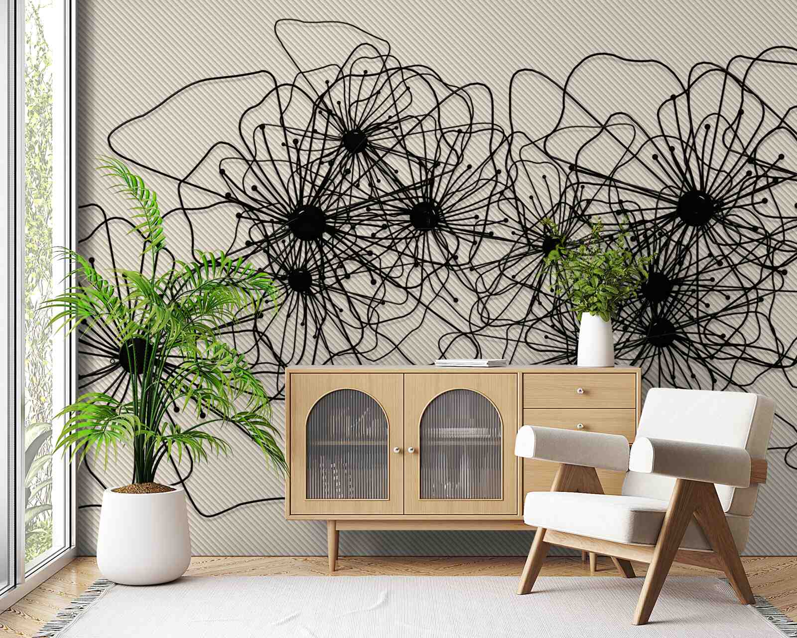 Фотошпалери абстрактні квіти маку на коричневому тлі