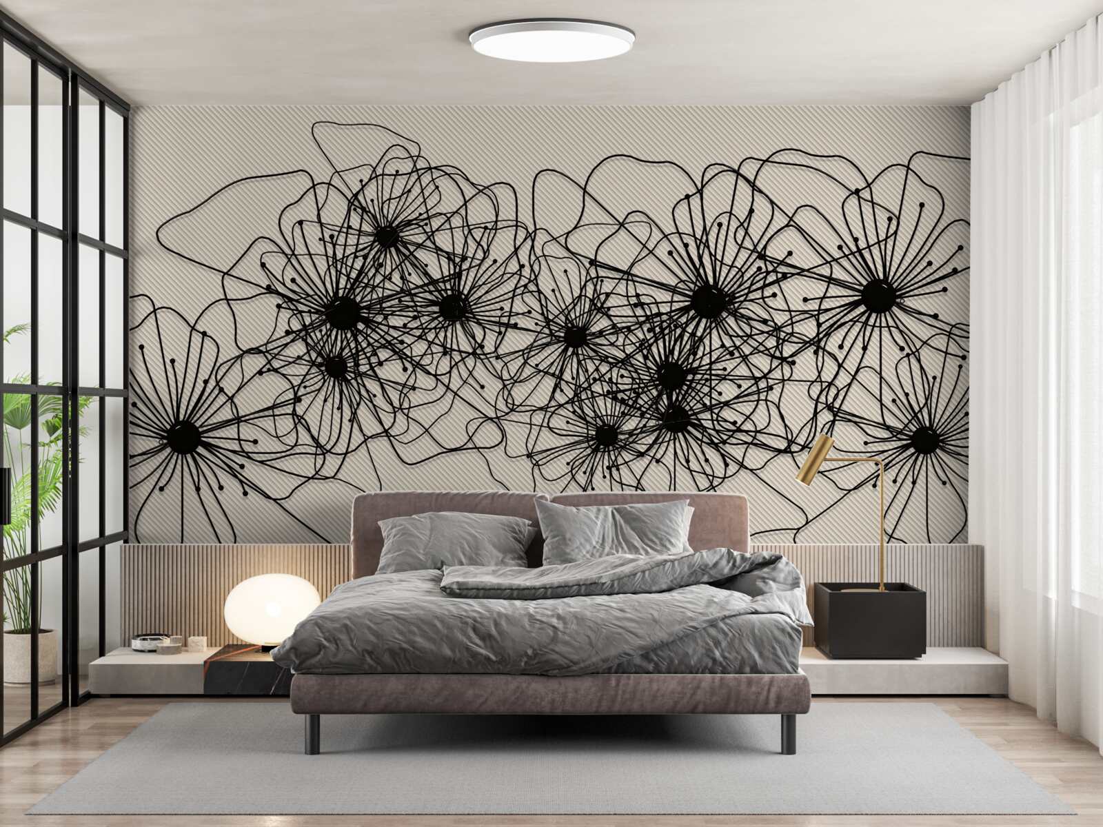 Фотошпалери абстрактні квіти маку на коричневому тлі