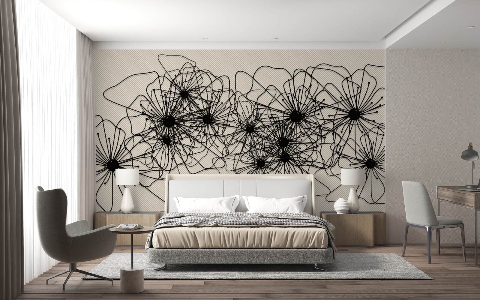 Фотошпалери абстрактні квіти маку на коричневому тлі