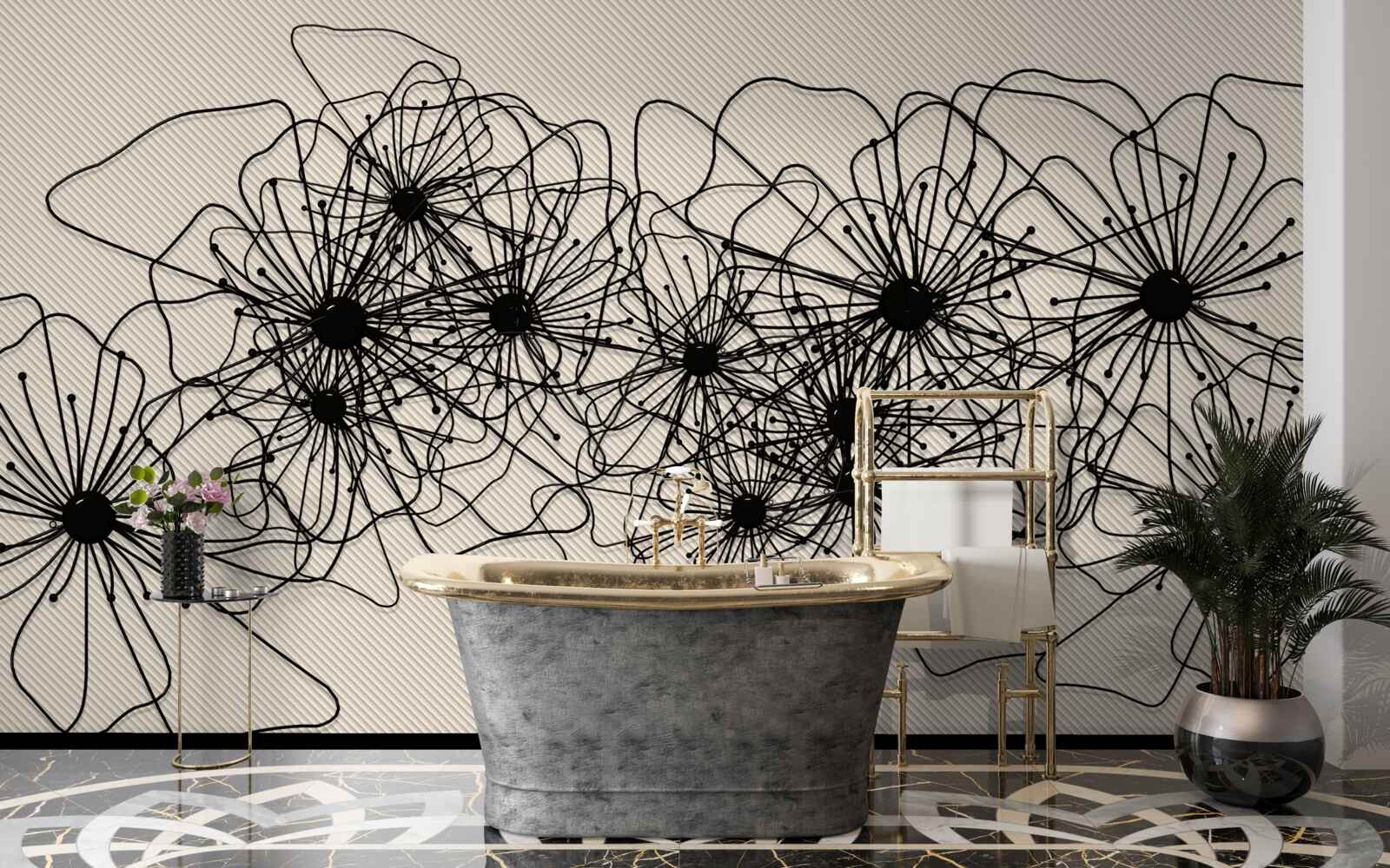 Фотошпалери абстрактні квіти маку на коричневому тлі