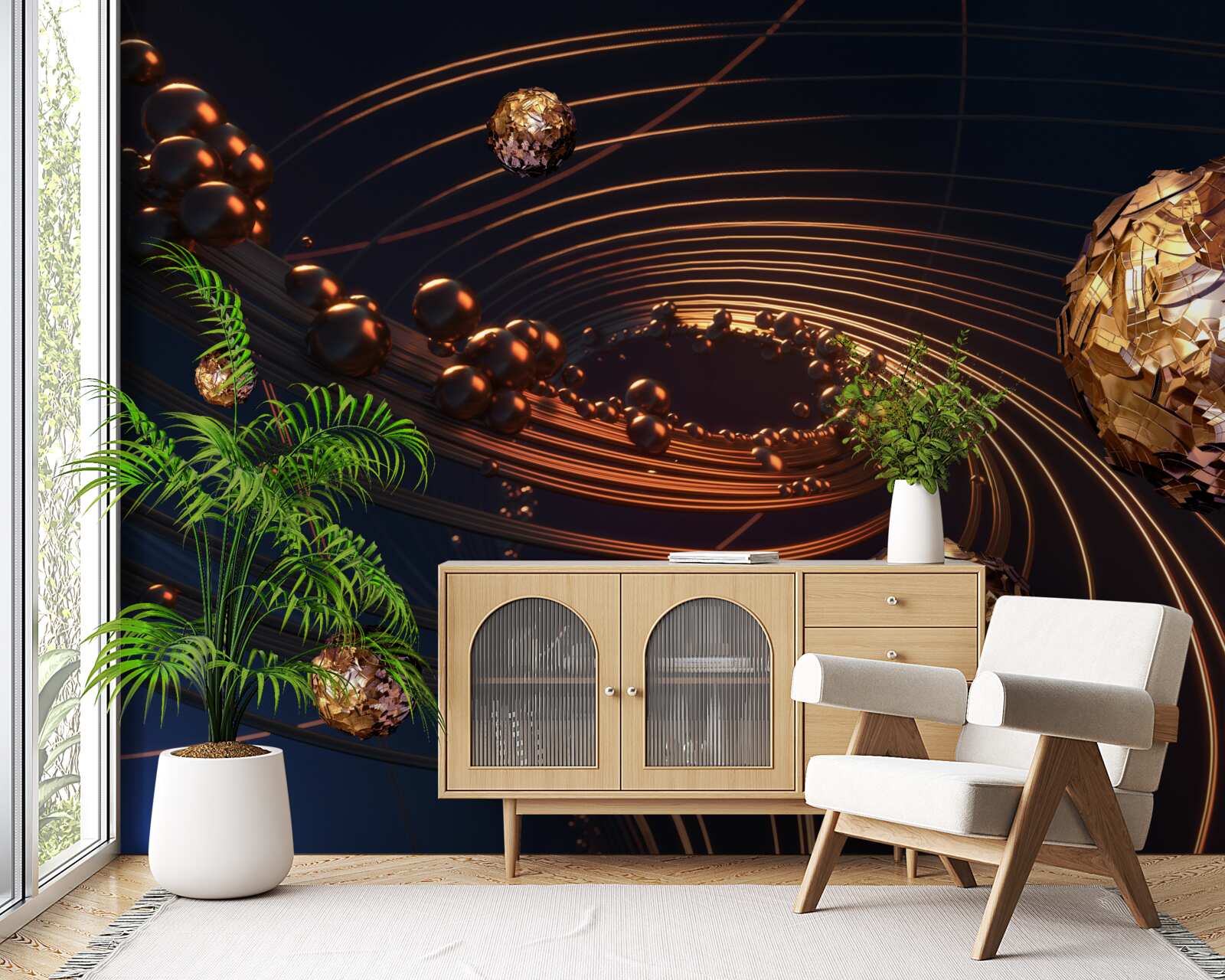 Фотошпалери траєкторії обертання кулі в абстракції