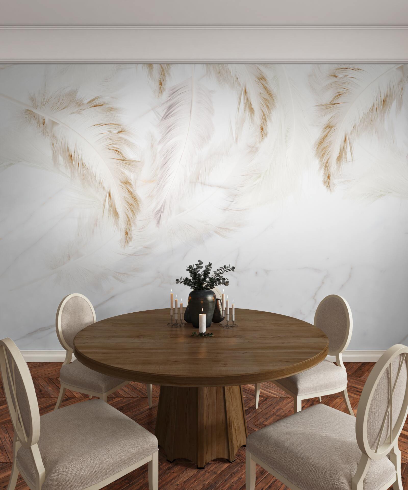 Фотошпалери яскраве тло з золотистими складними пір'яними секціями