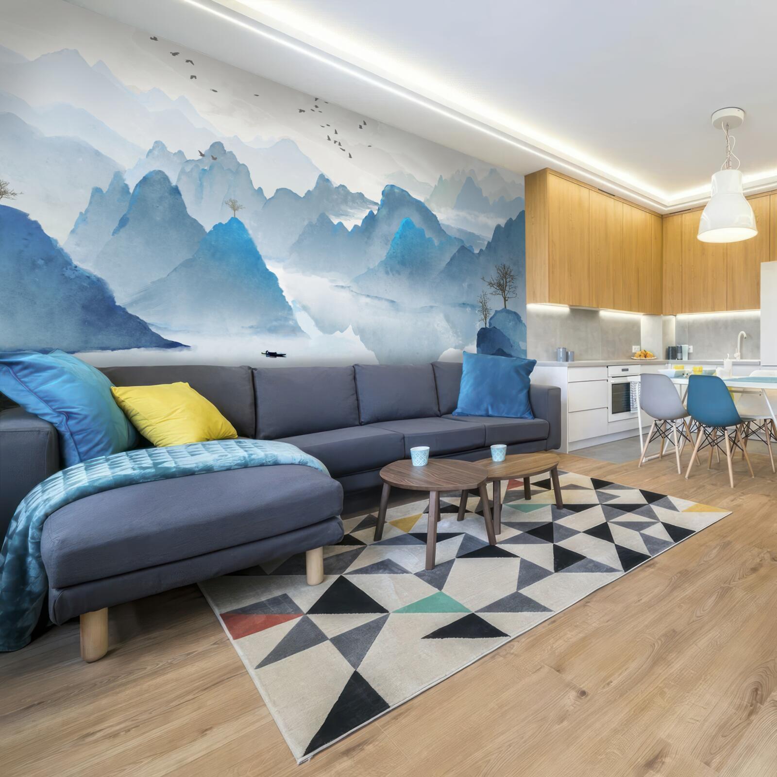 Фотошпалери рибалка на спокійній гірській річці