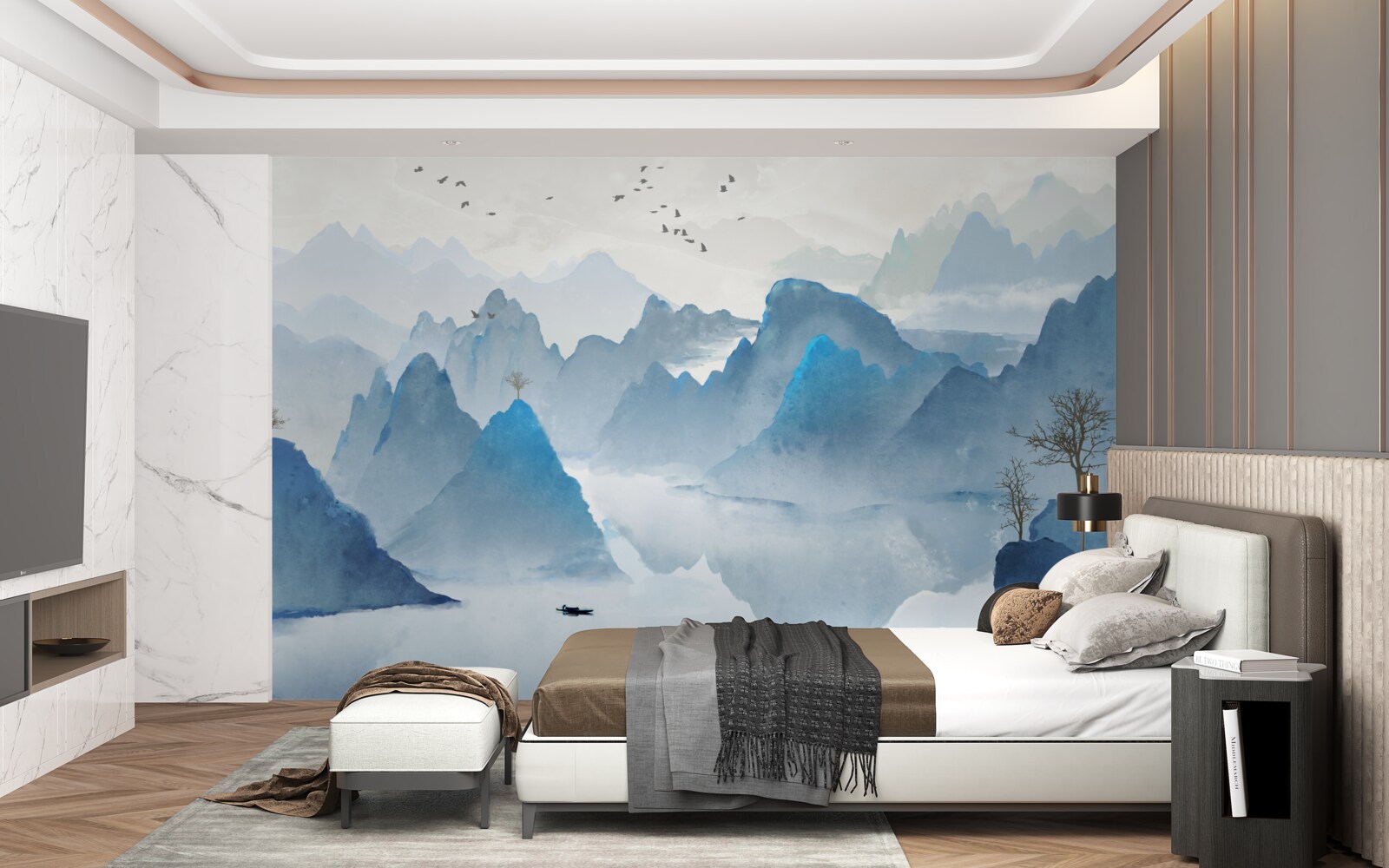 Фотошпалери рибалка на спокійній гірській річці