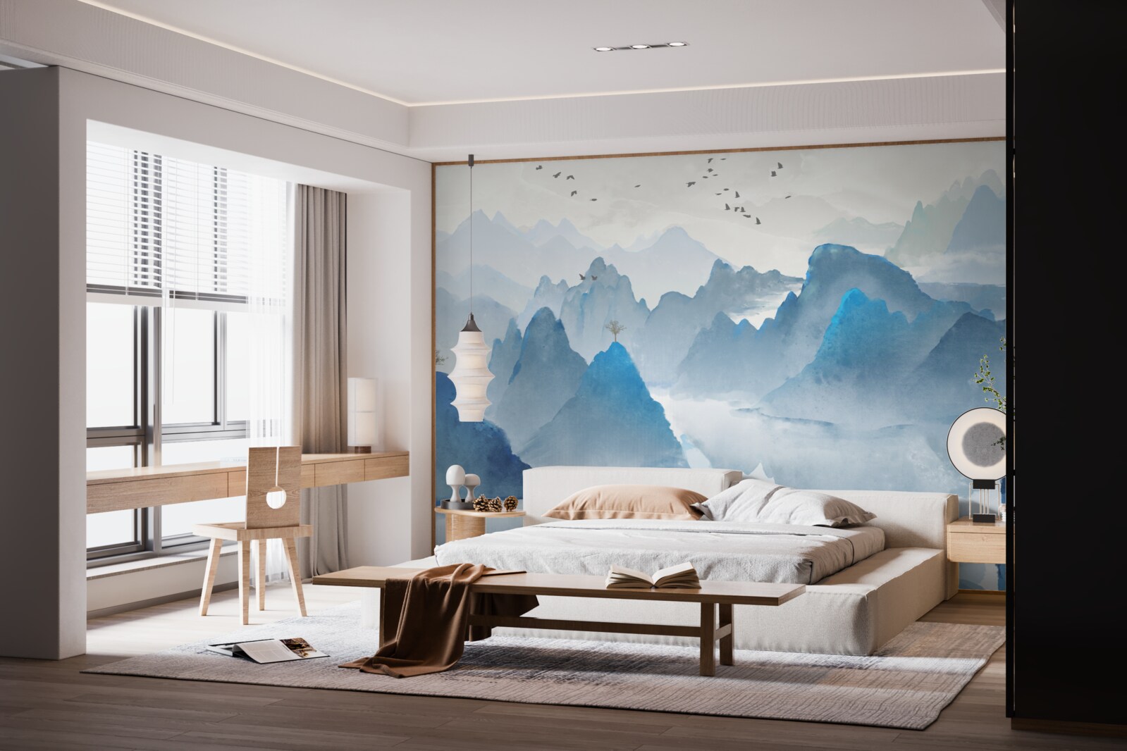 Фотошпалери рибалка на спокійній гірській річці