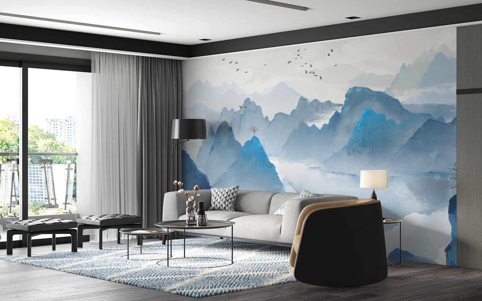 Фотошпалери рибалка на спокійній гірській річці