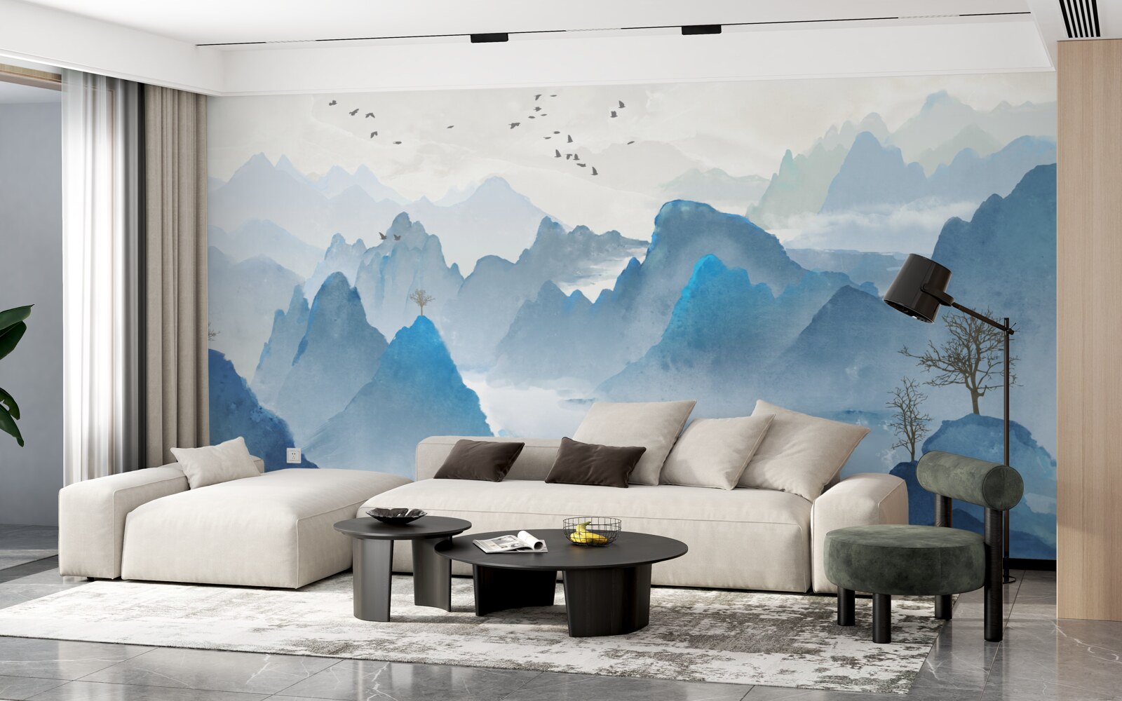 Фотошпалери рибалка на спокійній гірській річці