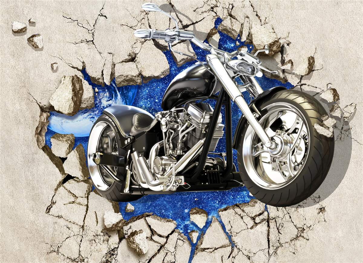 Фотошпалери чорний мотоцикл, зображений на стіні