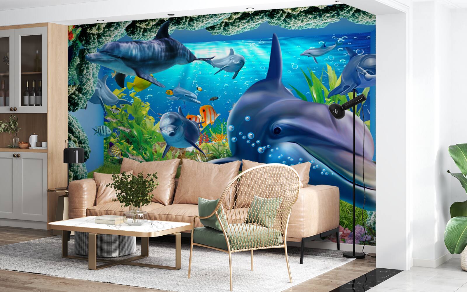 Фотошпалери дельфіни у водному середовищі