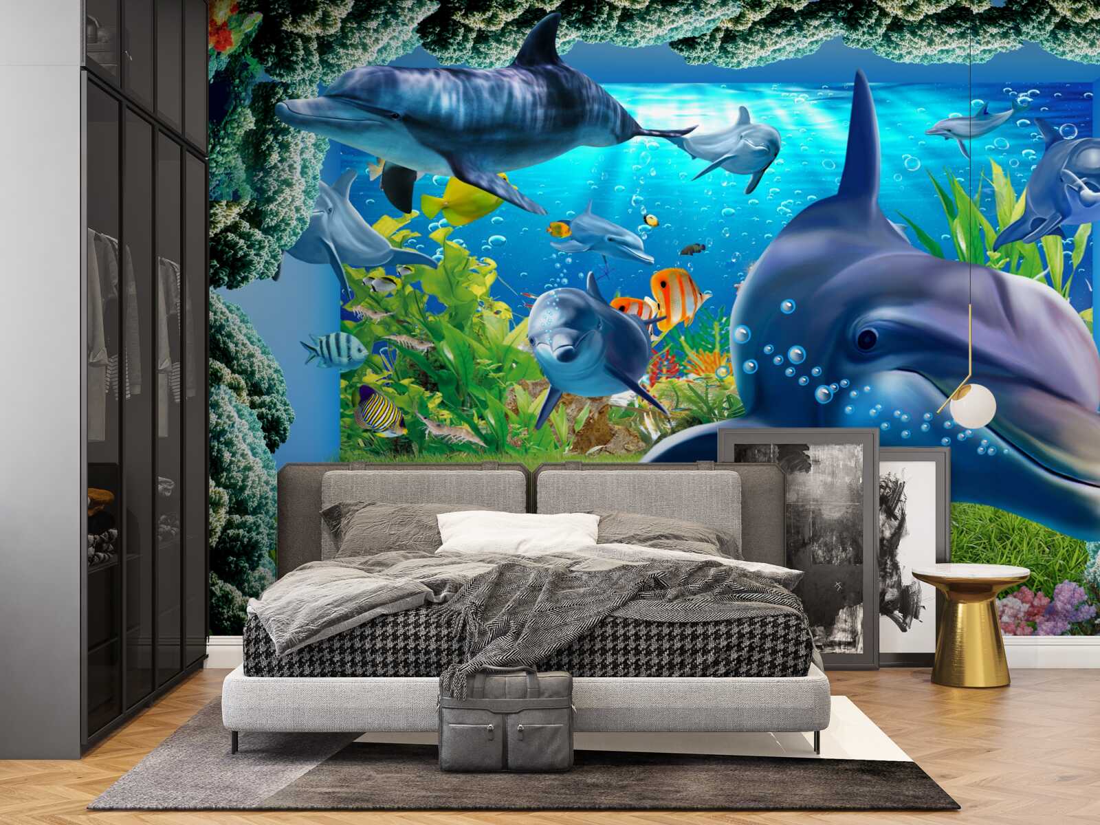 Фотошпалери дельфіни у водному середовищі