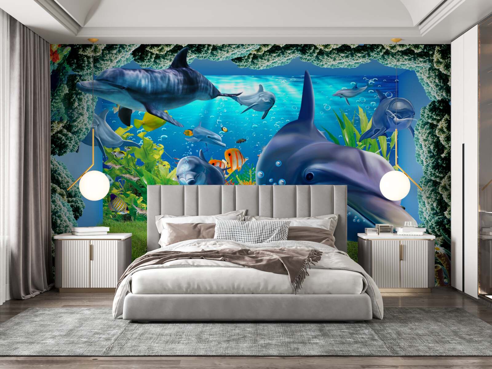 Фотошпалери дельфіни у водному середовищі