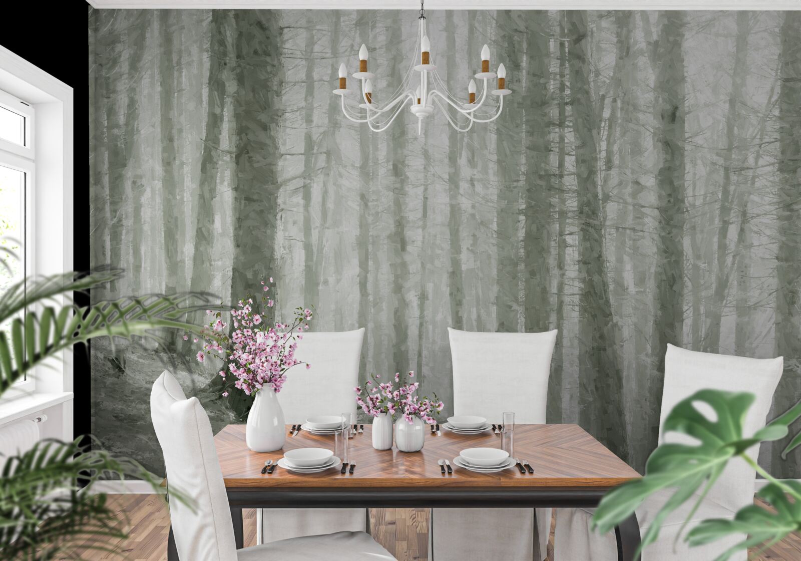 Фотошпалери гай сосен, високих і повних гострих голок