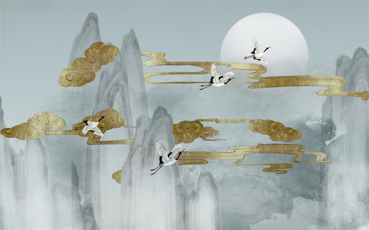 Фотошпалери сірі вершини відстають, коли пролітають журавлі