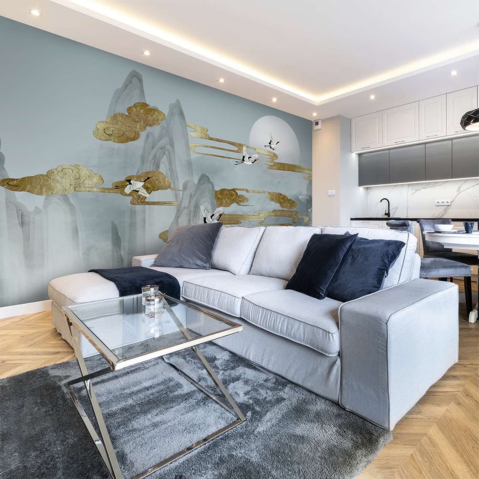 Фотошпалери сірі вершини відстають, коли пролітають журавлі