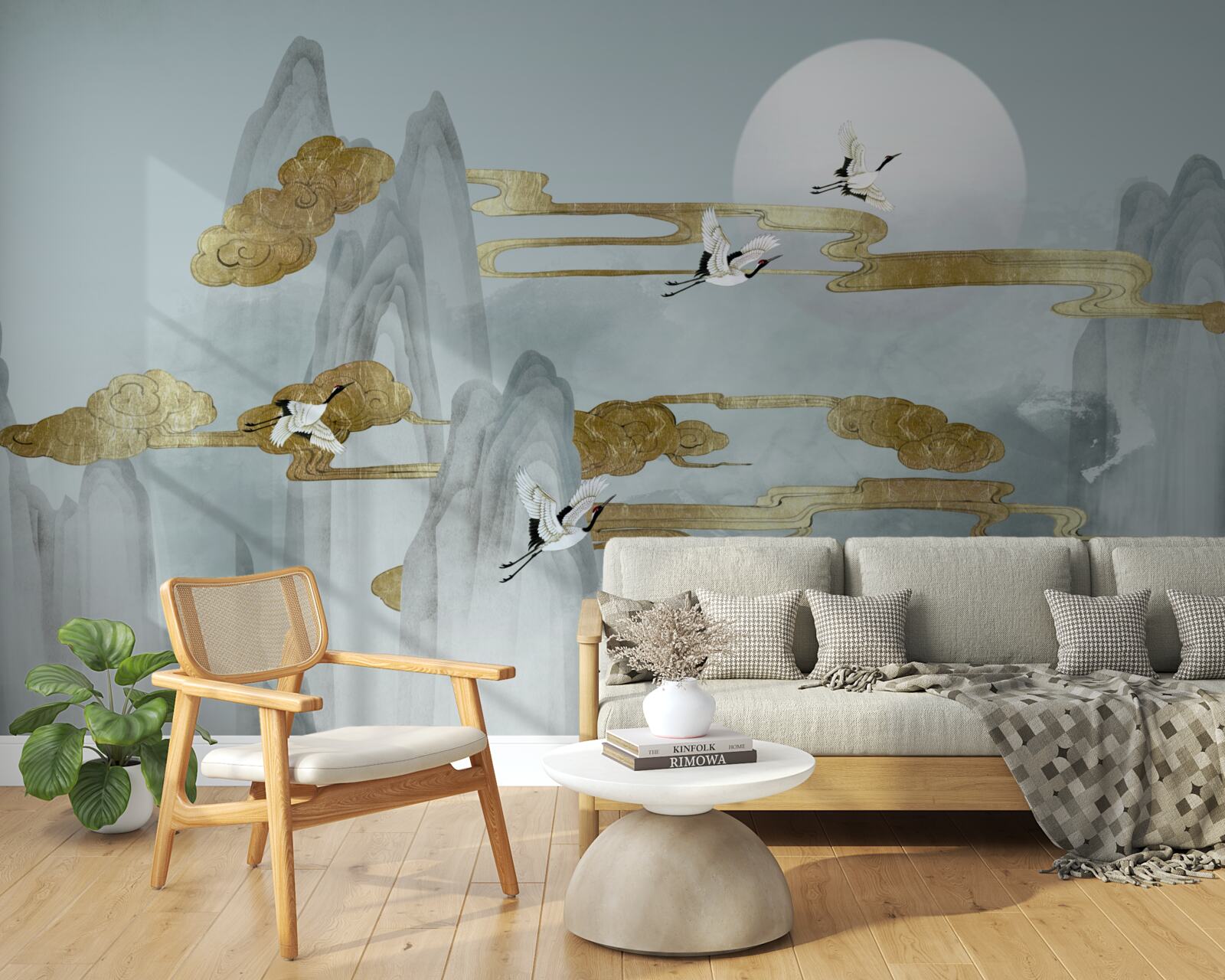 Фотошпалери сірі вершини відстають, коли пролітають журавлі