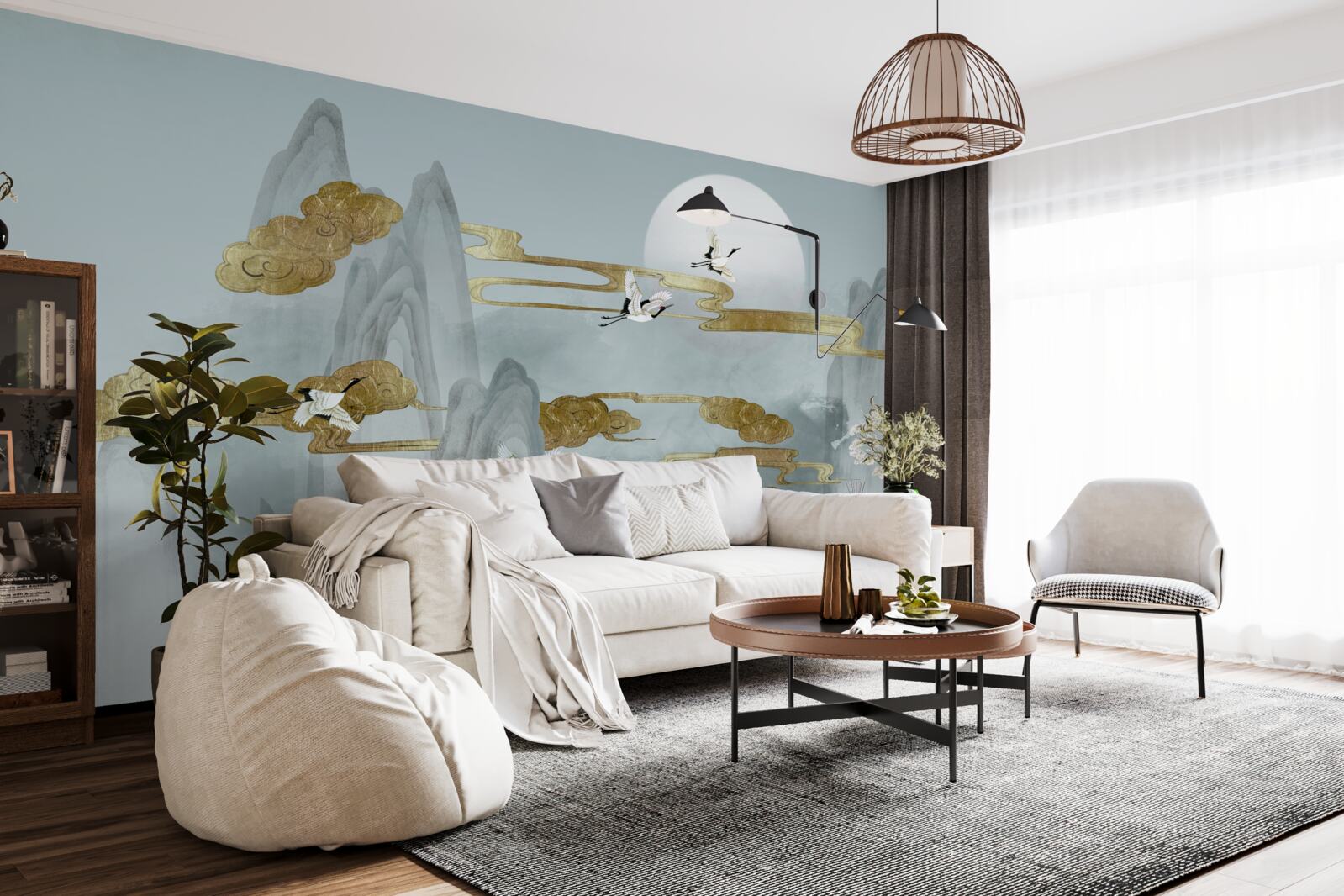 Фотошпалери сірі вершини відстають, коли пролітають журавлі