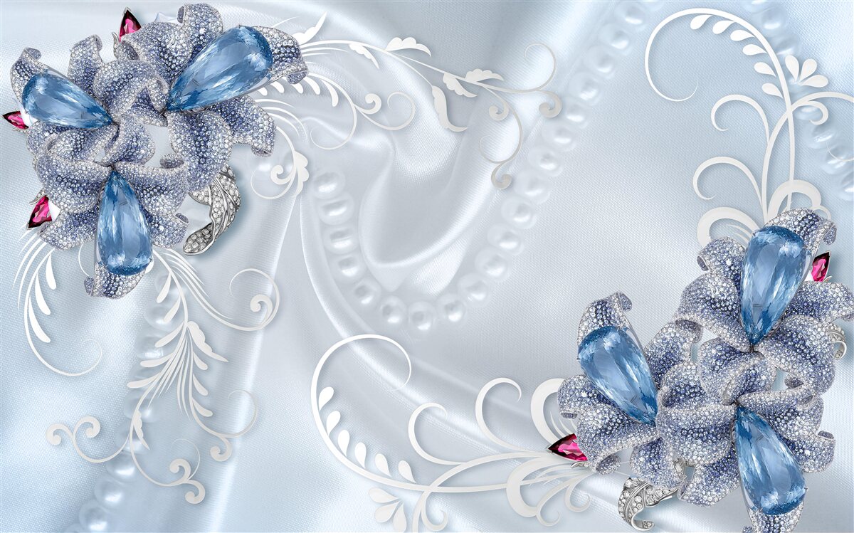 Фотошпалери екзотичні квіти, сплетені з дорогоцінного срібла та красивих дорогоцінних каменів