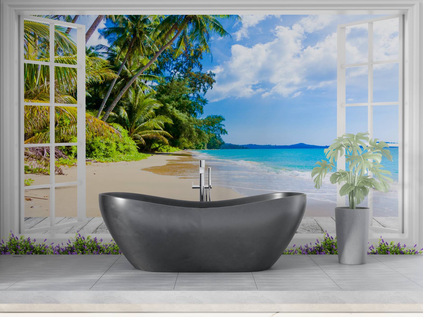 Фотошпалери панорамний вид на пляж з вікна