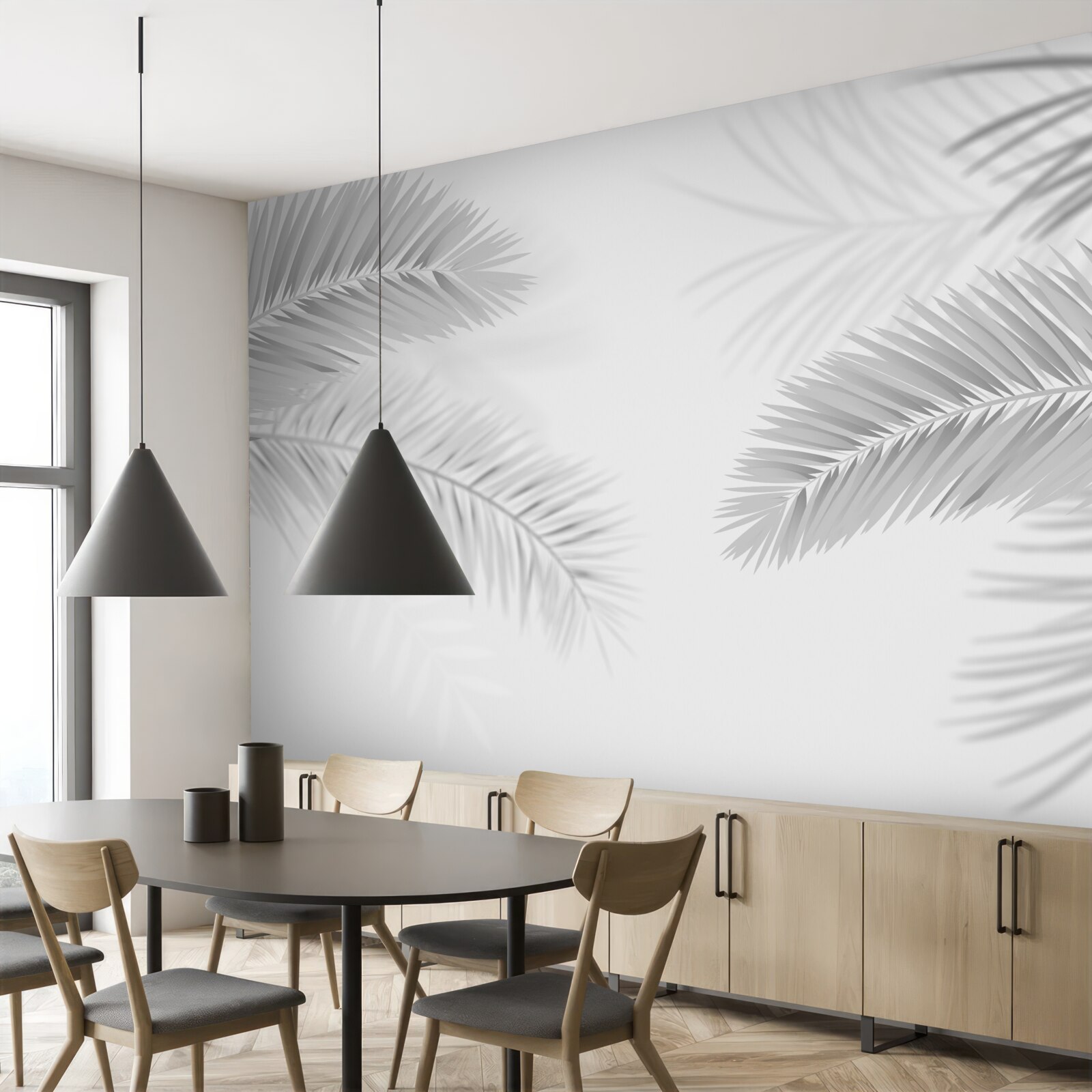 Фотошпалери чорно-біле листя папороті