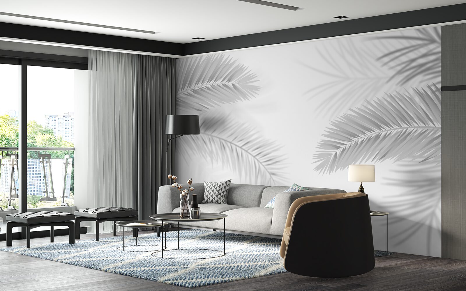 Фотошпалери чорно-біле листя папороті