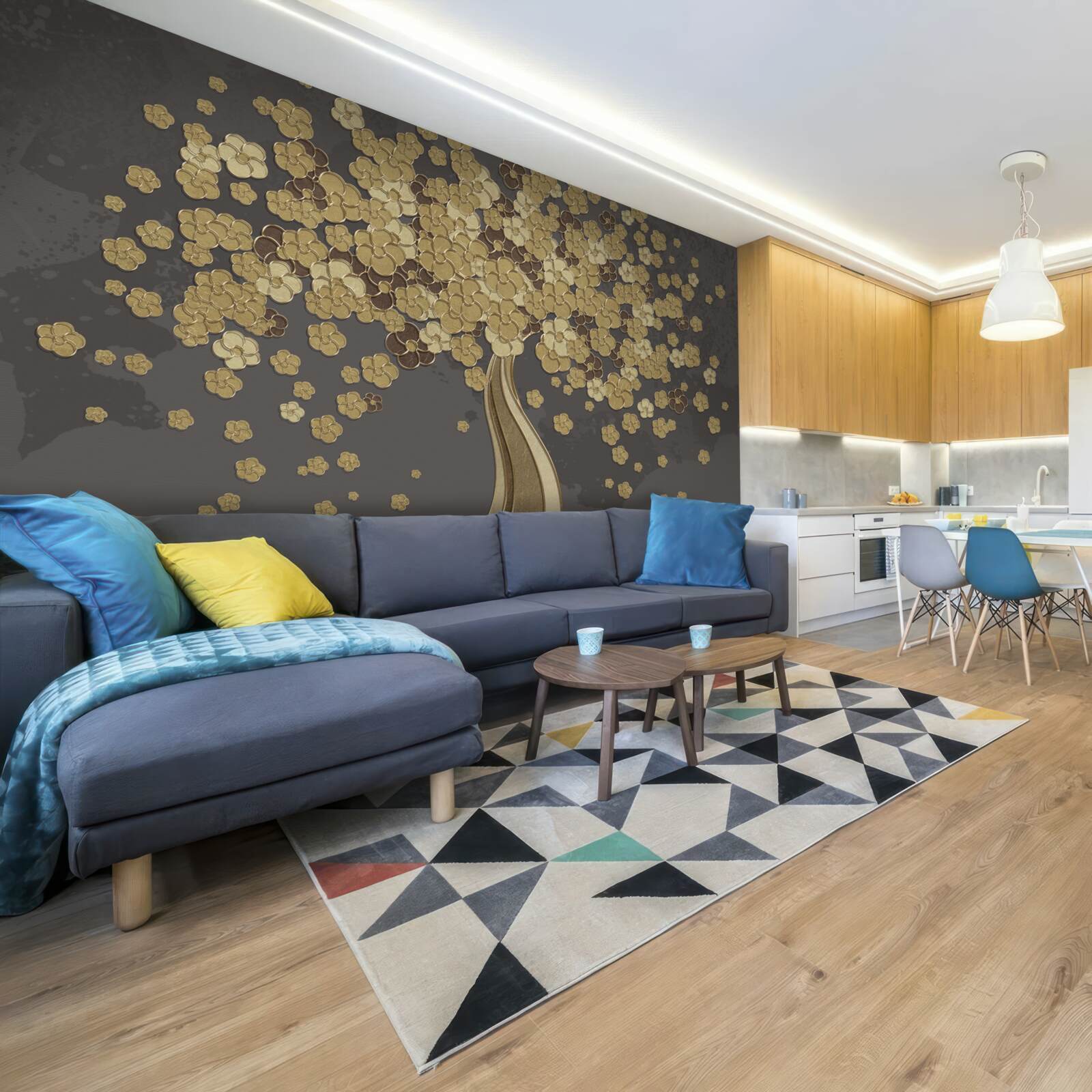 Фотошпалери нічне дерево, що цвіте золотом