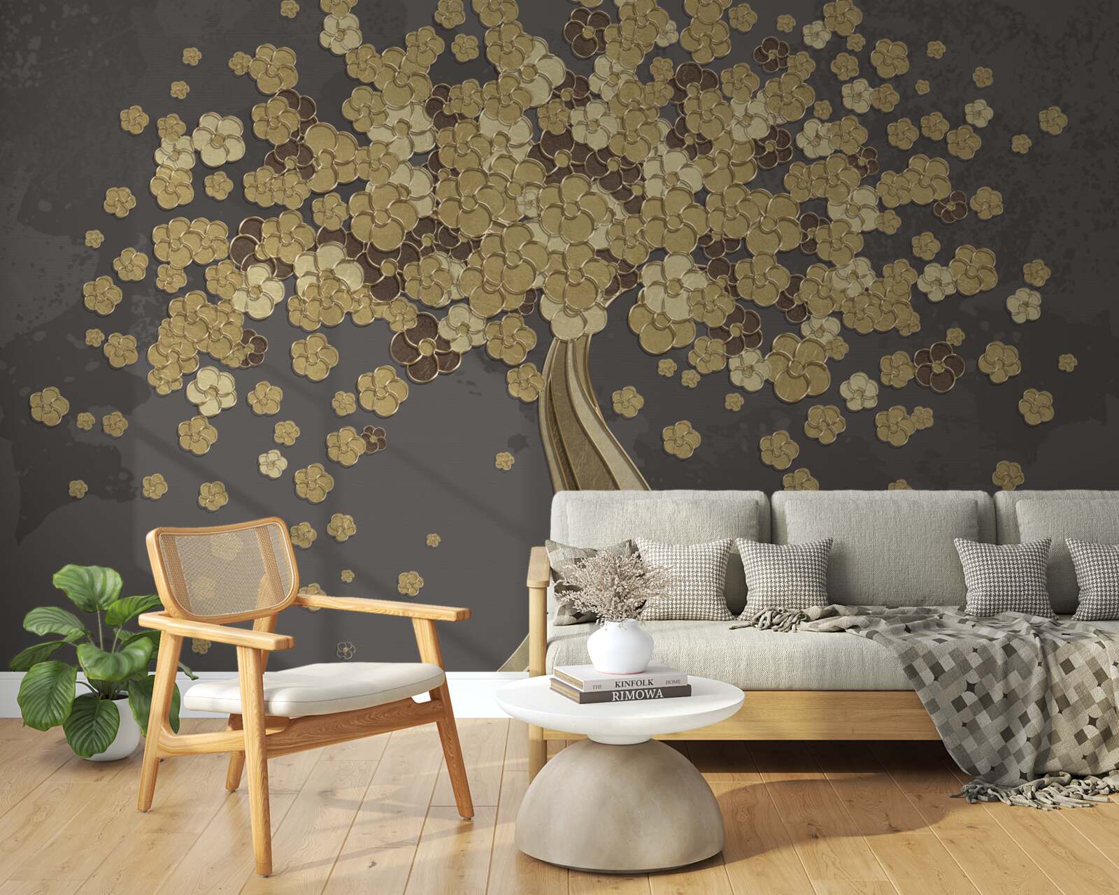 Фотошпалери нічне дерево, що цвіте золотом