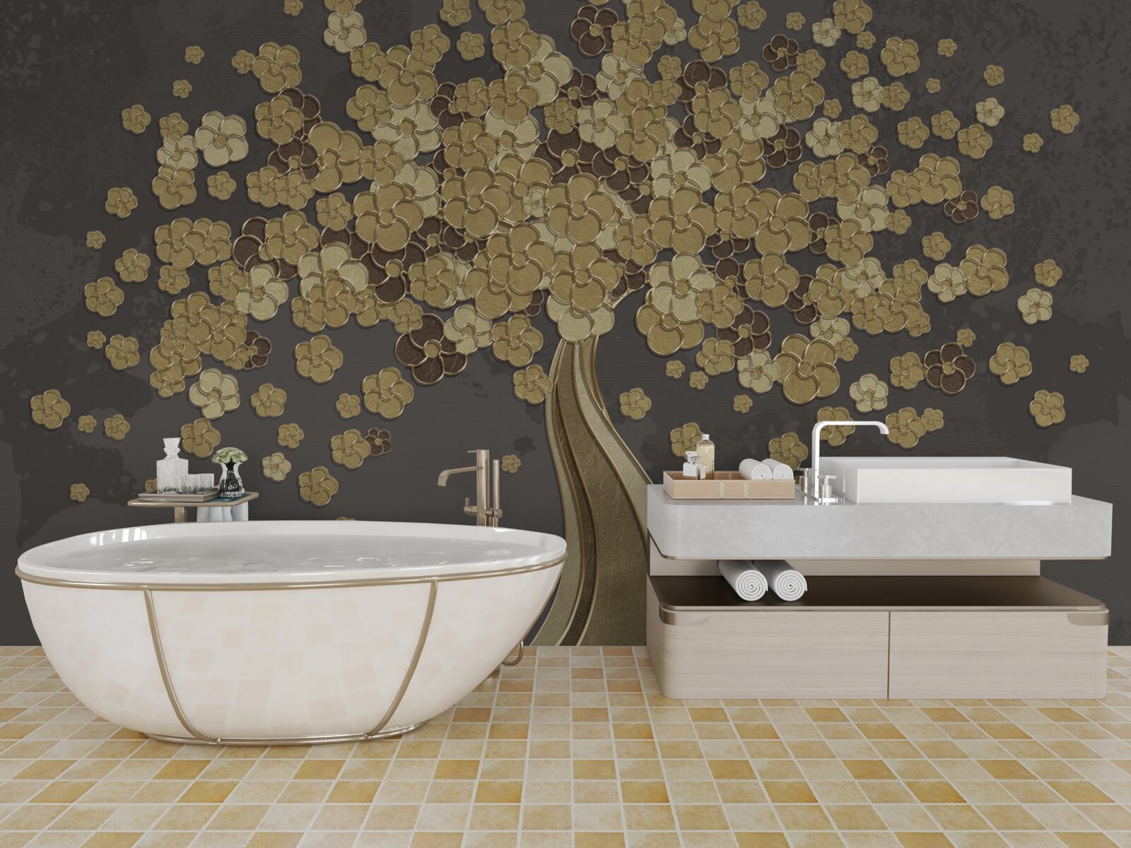 Фотошпалери нічне дерево, що цвіте золотом