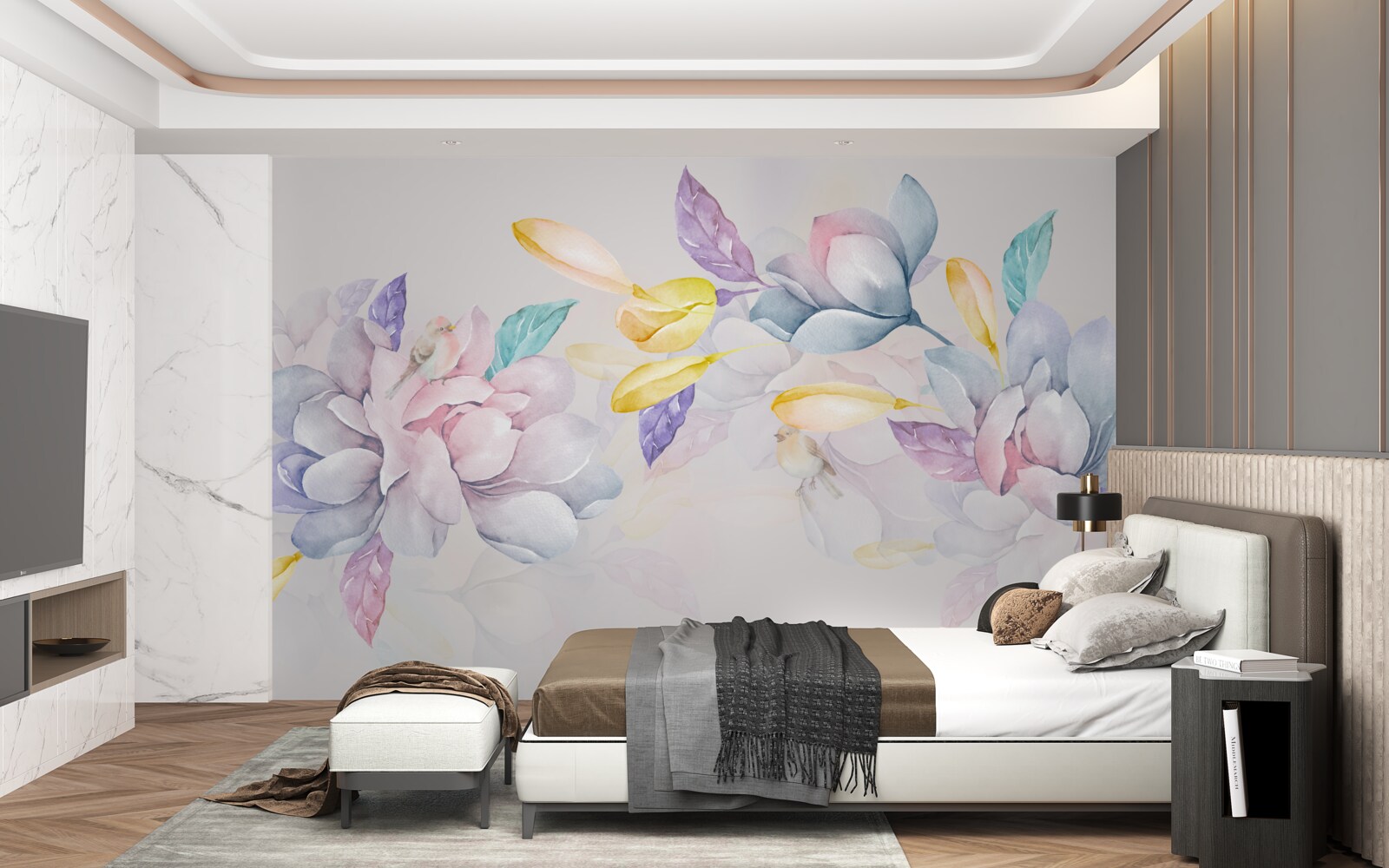 Фотошпалери гілка з яскраво-червоними квітами