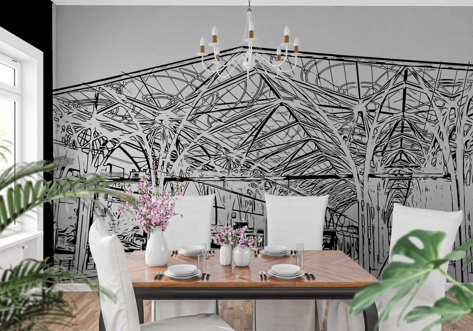 Фотошпалери залізнична станція та поїзди, зображені на малюнку