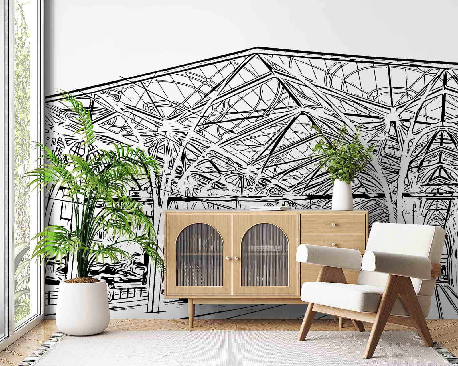 Фотошпалери залізнична станція та поїзди, зображені на малюнку