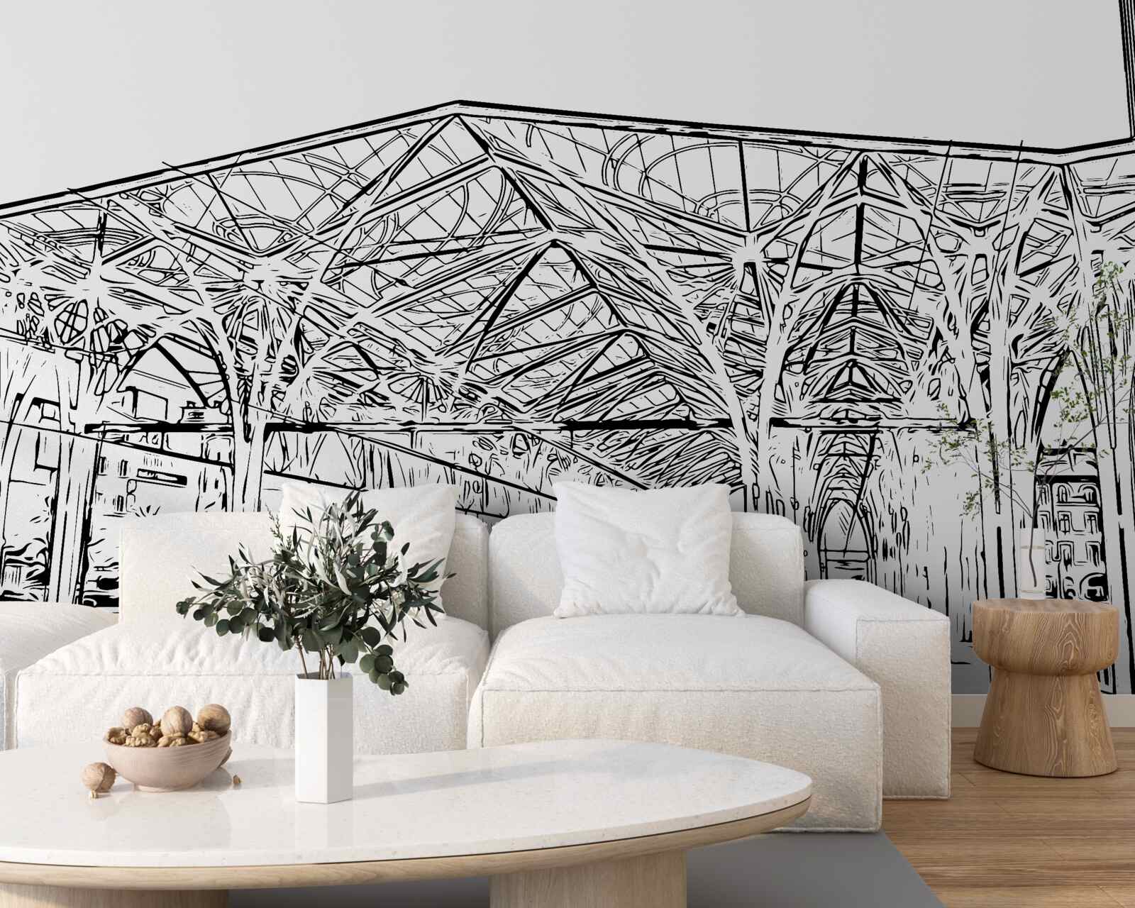 Фотошпалери залізнична станція та поїзди, зображені на малюнку