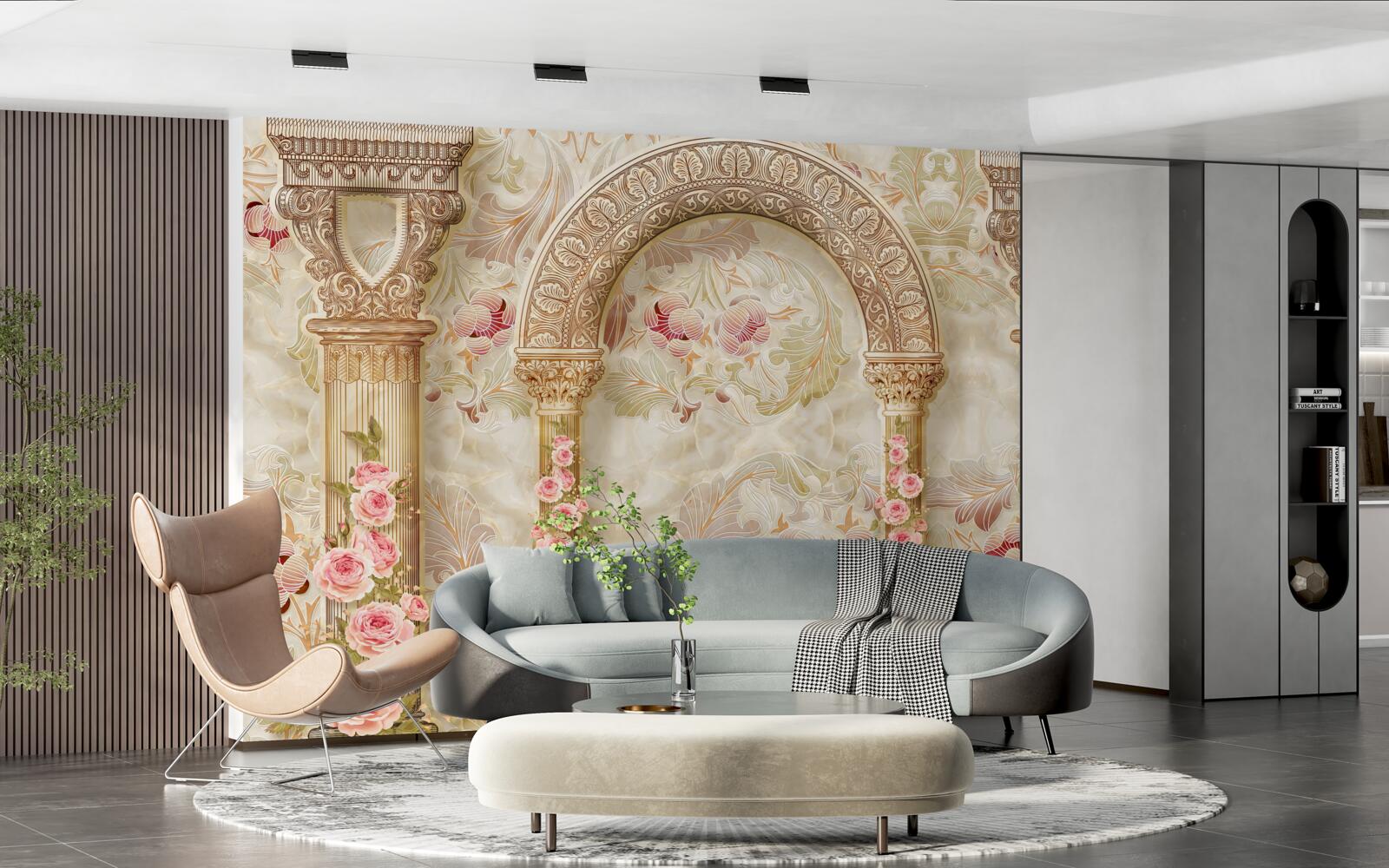 Фотошпалери традиційні арки, прикрашені квітами троянд