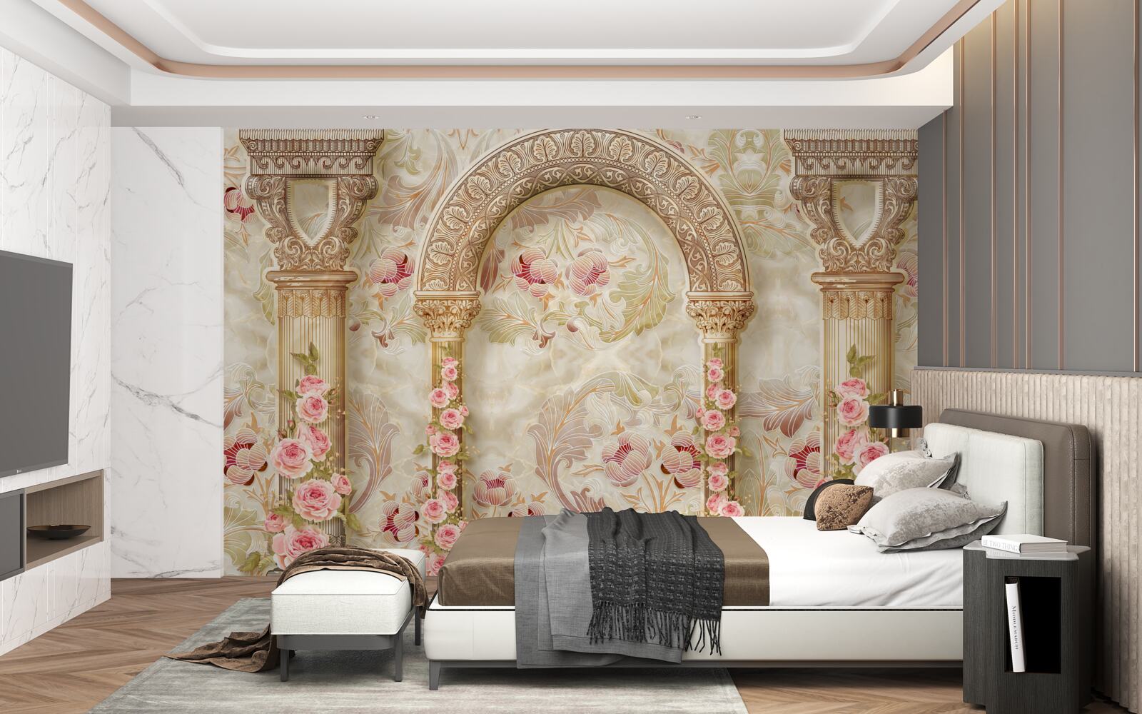 Фотошпалери традиційні арки, прикрашені квітами троянд