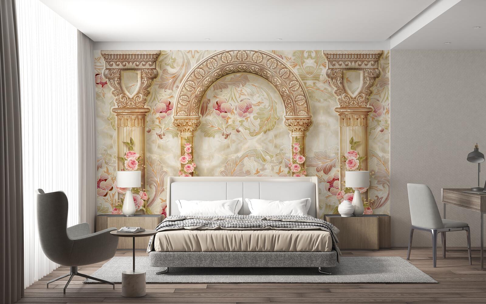 Фотошпалери традиційні арки, прикрашені квітами троянд