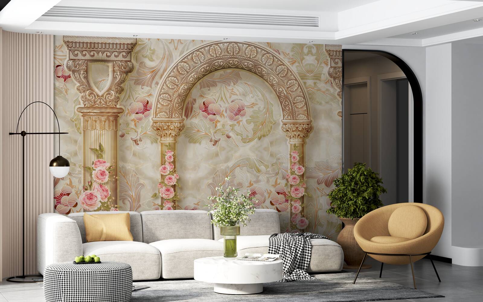 Фотошпалери традиційні арки, прикрашені квітами троянд